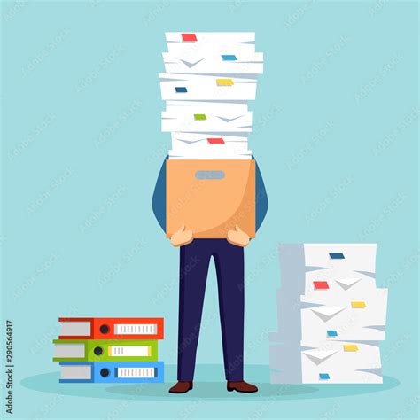 Pile Of Paper Busy Businessman With Stack Of Documents In Carton