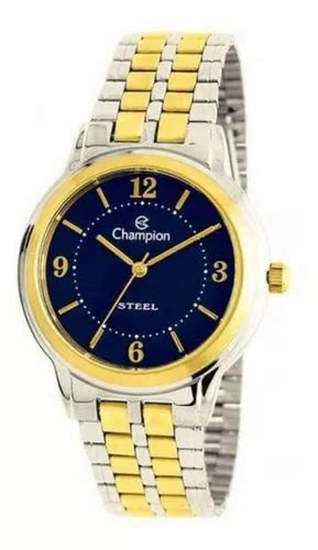 Reloj analógico Champion dorado y plateado con fondo azul MercadoLibre