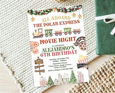 Editable Polar Express Movie Night Invitation Template Christmas