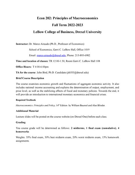 Econ202 F2022 Syllabus Econ 202 Principles Of Macroeconomics Fall