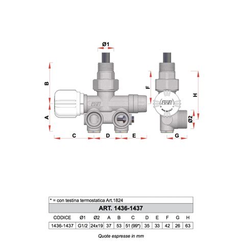 Vanne mono bitube thermostatisable équerre droite chromée avec queue et