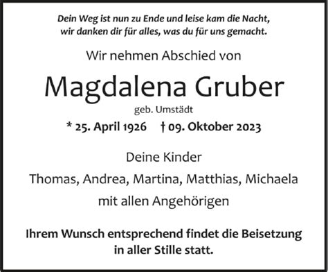 Traueranzeigen Von Magdalena Gruber Schwaebische De Trauerportal