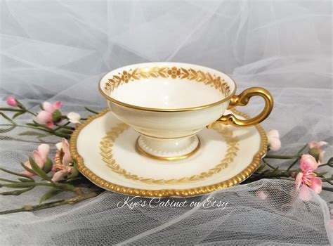 Castleton Laurel Demitasse Teacup And Saucer Gold Beaded Tea Etsy