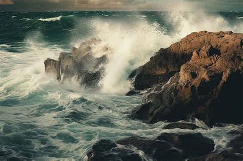 Premium Photo A Stormy Sea With Crashing Waves Ai Generated