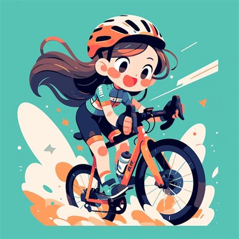 A Rochester Girl Rides A Gravel Bike In Cartoon Style Premium Ai