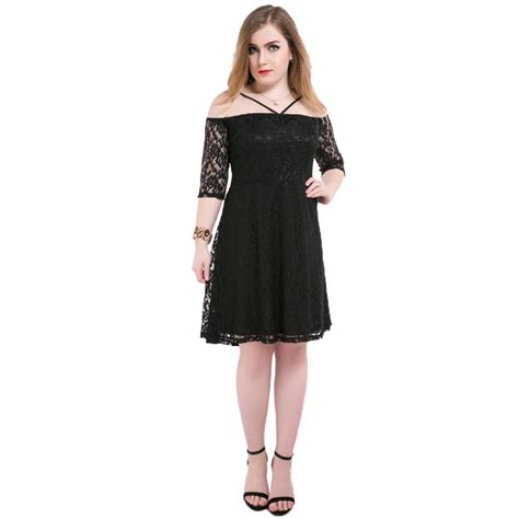 Buy Off Shoulder Dress Plus Size Lace Sexy Slash Neck Dress Black 2016 Summer