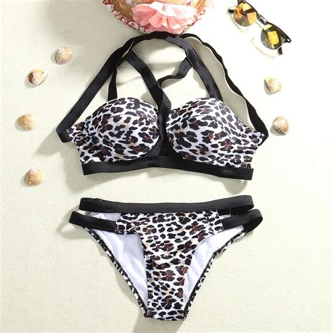 Buy Sexy Summer Leopard Print Women Bikini Set Bandage Push Up Padded Underwire