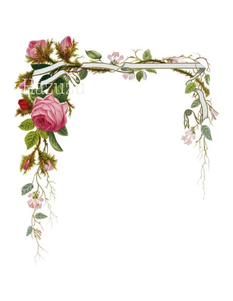 Pink Rose Swag Border Arch Vintage Botanical Plant Png Clip Etsy Canada