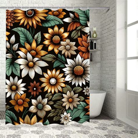 Shangniulu Sunflower Floral Shower Curtain Tropical Leaves Fabric