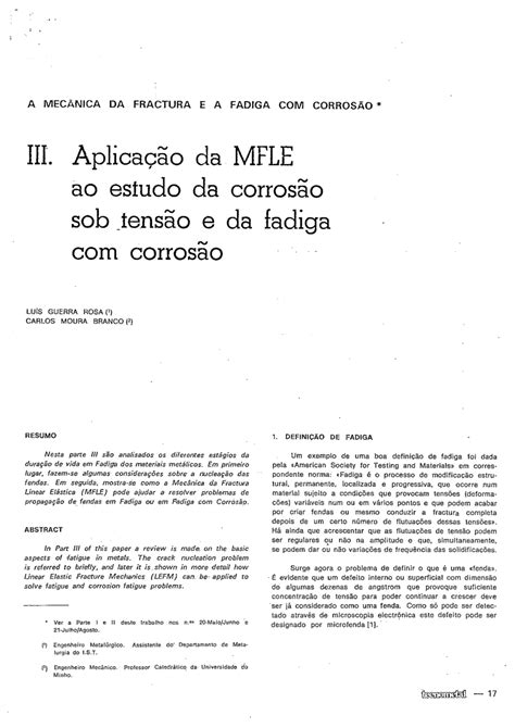 PDF A Mecânica da Fractura e a Fadiga Corrosão III Aplicação