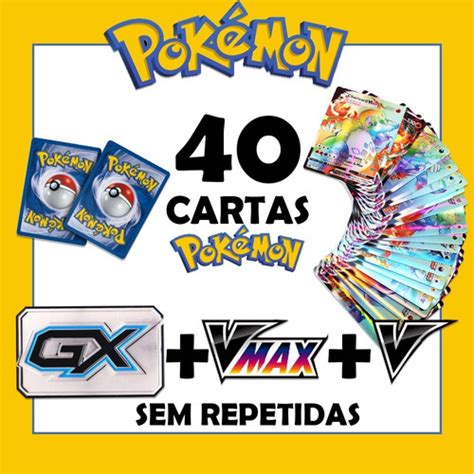 Pacote 40 Cartinhas Pokémon Gx V Vmax Todas Brilhantes