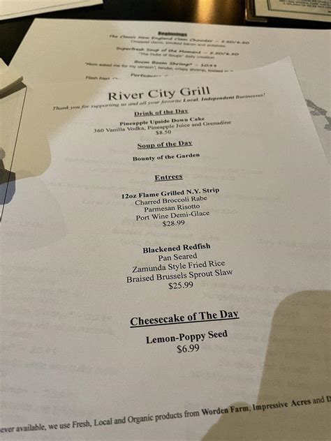 Menu at River City Grill restaurant, Punta Gorda