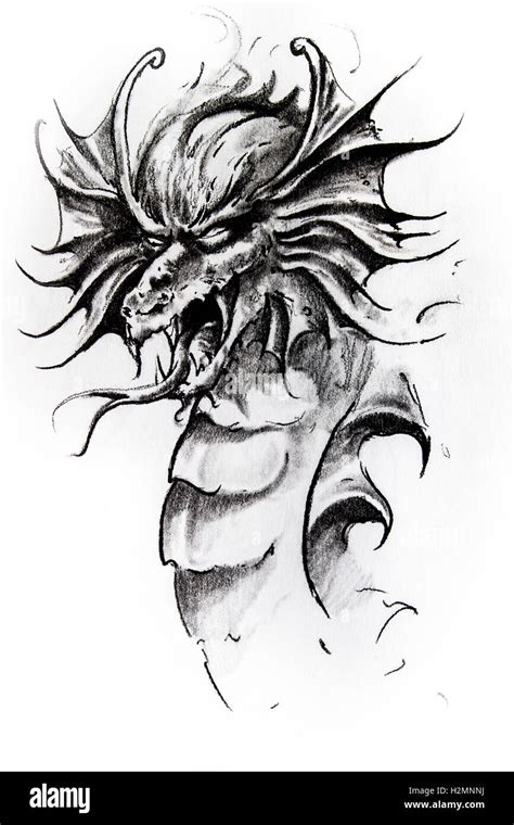 Dragon head, sketch of tattoo Stock Photo - Alamy