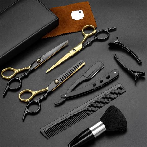 Hair Scissors 11Pcs Professional Black Gold Hair Cutting Scissors