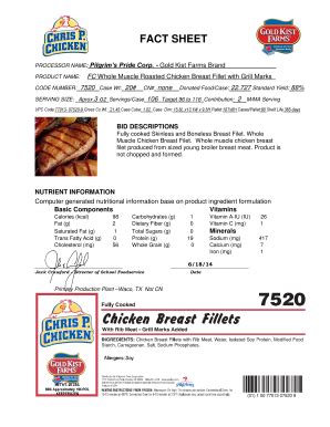 Fillable Online Gold Kist Farms Commodity Chicken Products Barry