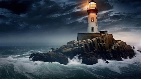 Premium AI Image | A lighthouse on a rocky island