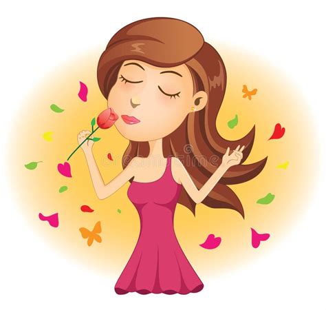 Young Lady Smelling Red Rose Stock Vector Illustration Of Fashion