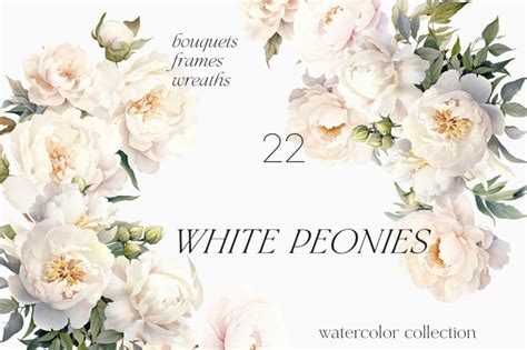 White Peony Watercolor Floral Set By Madiwaso Art Thehungryjpeg