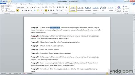 How To Undo And Redo Actions In Microsoft Word Lynda Tutorial