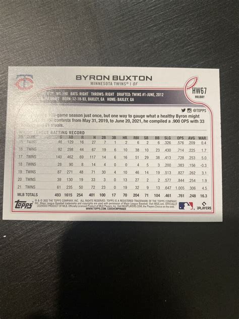 Topps Holiday Byron Buxton Presents Variation Ssp Minnesota Twins