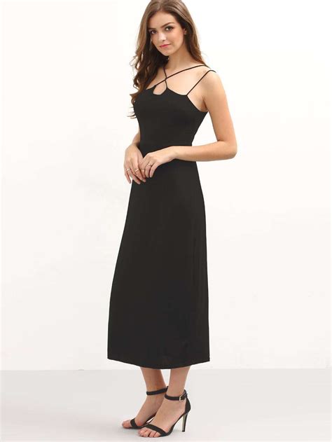 Strappy Long Cami Dress Black Shein Sheinside