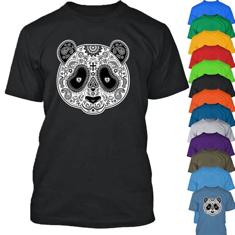 Panda Sugar Skull Mens T Shirt Funny Mexican Gothic Day Of The Dead Tee