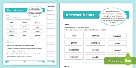 Abstract Nouns Activity Sheet Hecho Por Educadores