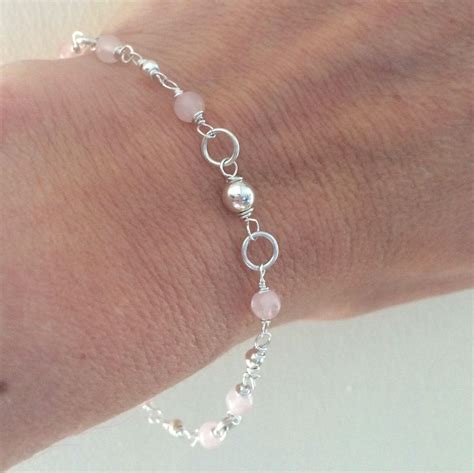 ROSE QUARTZ Bracelet Sterling Silver Tiny 4mm Pink Gemstone Etsy UK