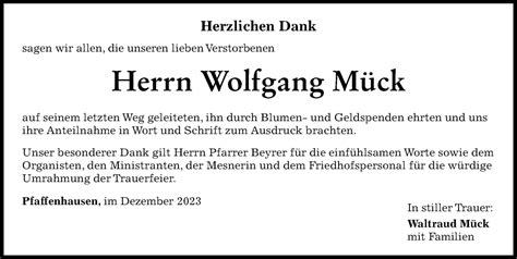 Traueranzeigen Von Wolfgang M Ck Augsburger Allgemeine Zeitung