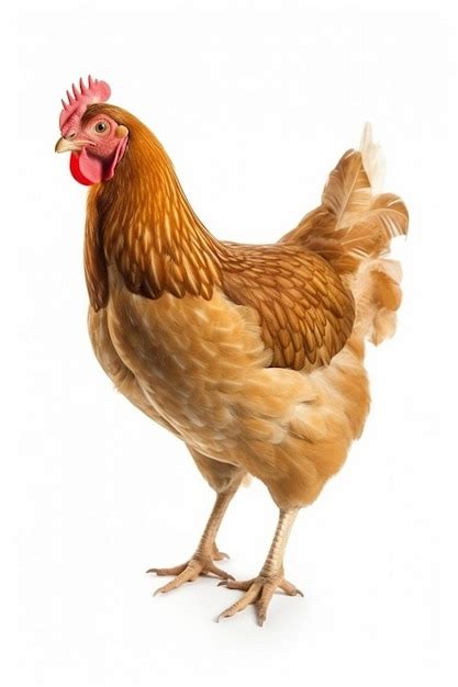 Premium AI Image Brown Hen Walking Isolated On White Studio Shot Chicken