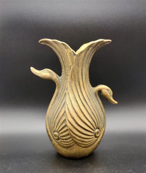 Vintage Solid Brass 2 Swans Vase 8 From Korea Ducks Etsy