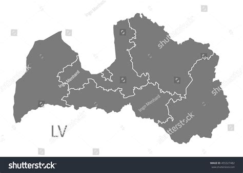 Latvia Regions Map Grey Stock Vector (Royalty Free) 455327482 ...