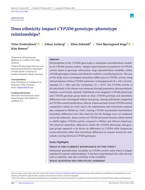 Pdf Does Ethnicity Impact Cyp D Genotype Phenotype Relationships