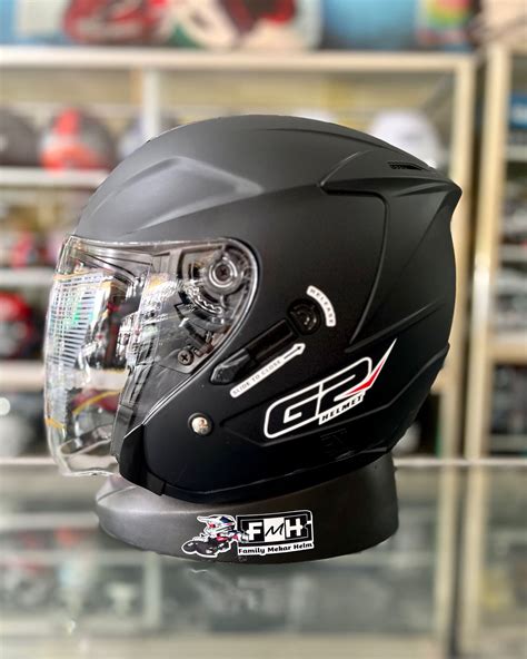 Helm G Optimax Solid Warna Black Dof Helm Half Face Murah Double Visor