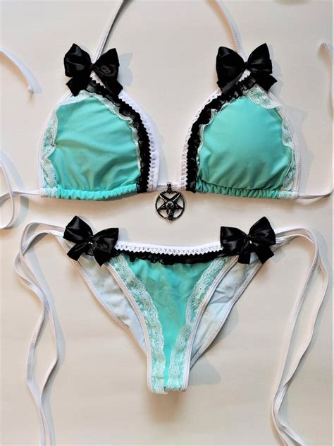PASTEL GOTH BIKINI Mint Scrunch Bottom Brazilian Swimsuit Etsy