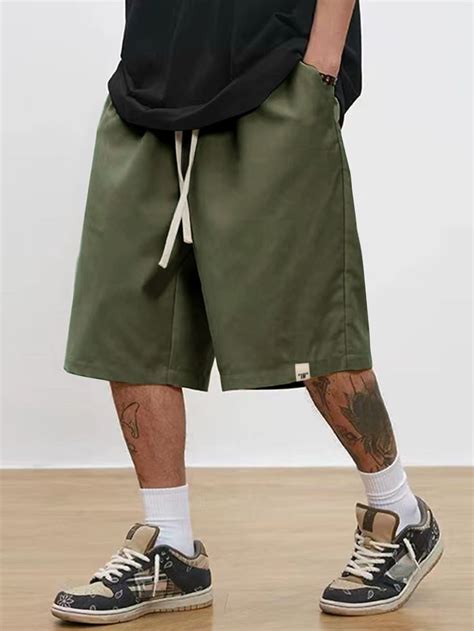 Men Letter Patched Detail Drawstring Waist Shorts Men Fashion Casual