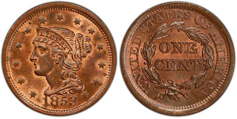 1853 1C Newcomb 10 RB Regular Strike Braided Hair Cent PCGS CoinFacts