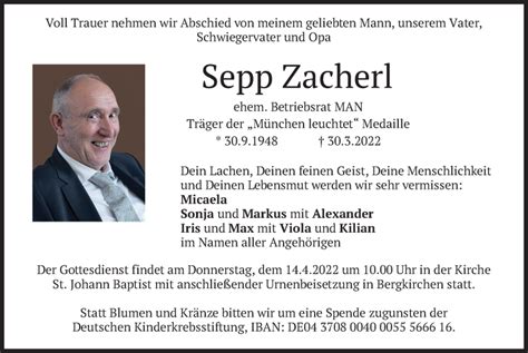 Traueranzeigen Von Sepp Zacherl Trauer Merkur De