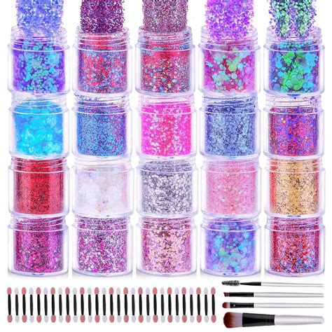 Cridoz 20 Colors Chunky Glitter for Nails, Face, Hair & Craft