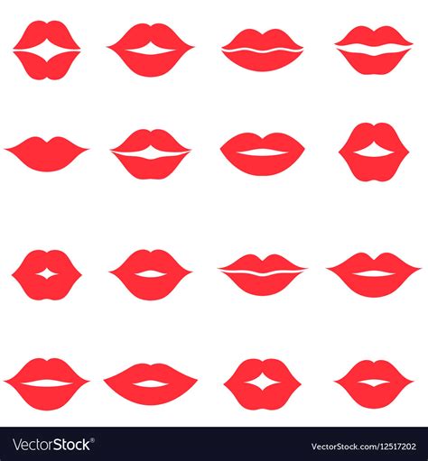 Set Of Red Women S Lips Icons Isolated On White Vector Image