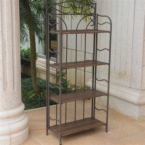 International Caravan Valencia 4 Tier Folding Bakers Rack Antique