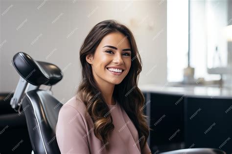 Premium Photo Young Smiling Woman Sitting On Chair At Dentist Office