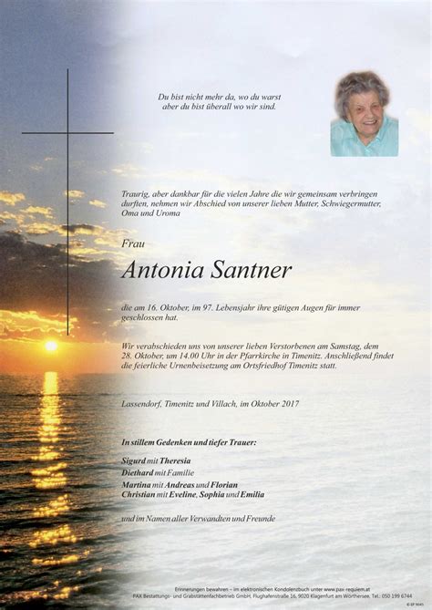 Parte für Antonia Santner pax requiem