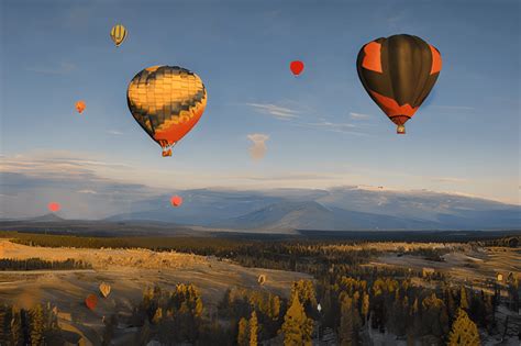 Hot Air Balloons Over Yellowstone · Creative Fabrica