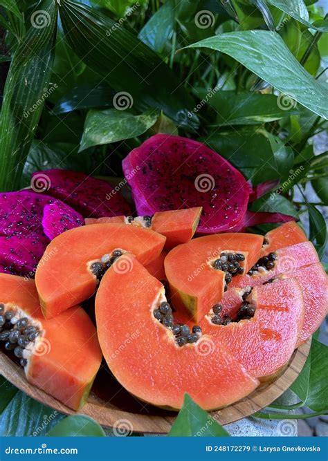 Tropical Fruit Papaya And Red Fruit Dragon Stock Image Image Of