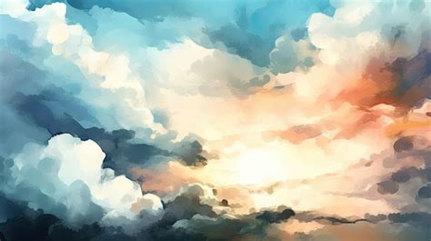 Premium Photo | A painting of a cloudy sky with a blue sky and clouds.