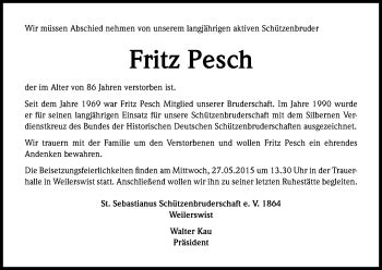 Traueranzeigen Von Fritz Pesch Wirtrauern