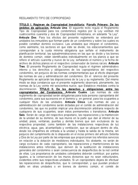 Reglamento Tipo De Copropiedad Adaptada A Escritura Publica Pdf