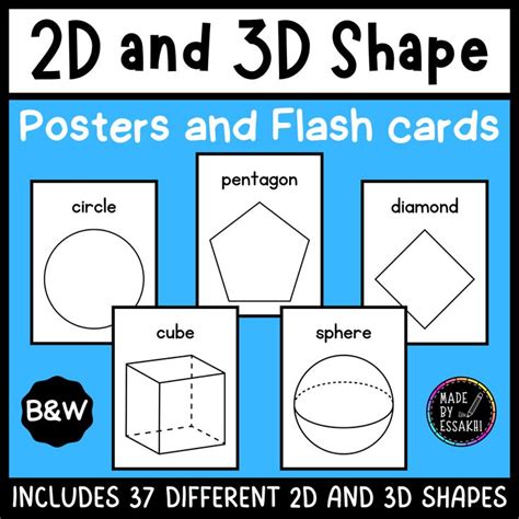 2d And 3d Shape Posters And Flash Cards Bandw Made By Teachers In