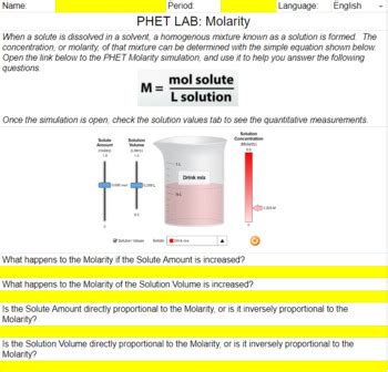 Phet Lab Molarity Distance Learning By Mr Connors Laboratory TpT